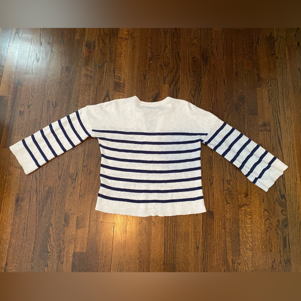 Vineyard Vines- linen cotton blend Knit Pullover v neck striped flare sleeve S - Picture 13 of 16